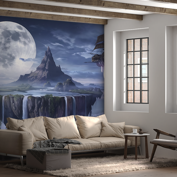 Fototapeten Mond über dem Bergland