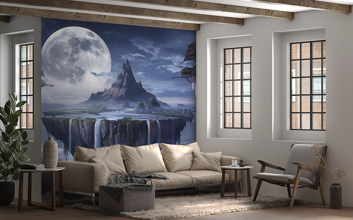 Fototapeten Mond über dem Bergland