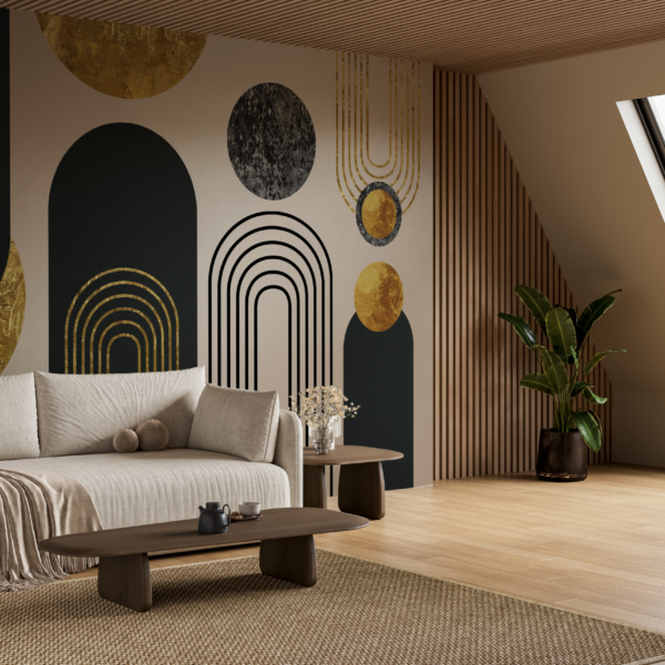 Fototapeten Schwarze und goldene Bogengeometrie