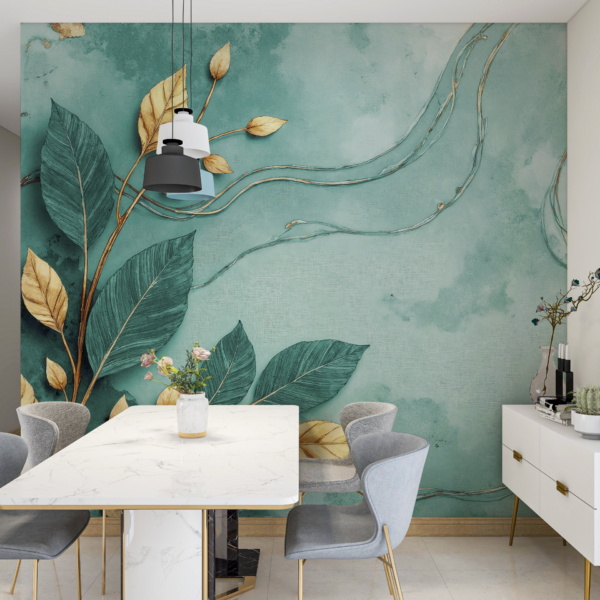 Fototapeten Türkis Botanica mit Gold