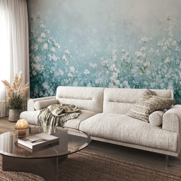 Fototapeten Aquarell Blaue Wiese