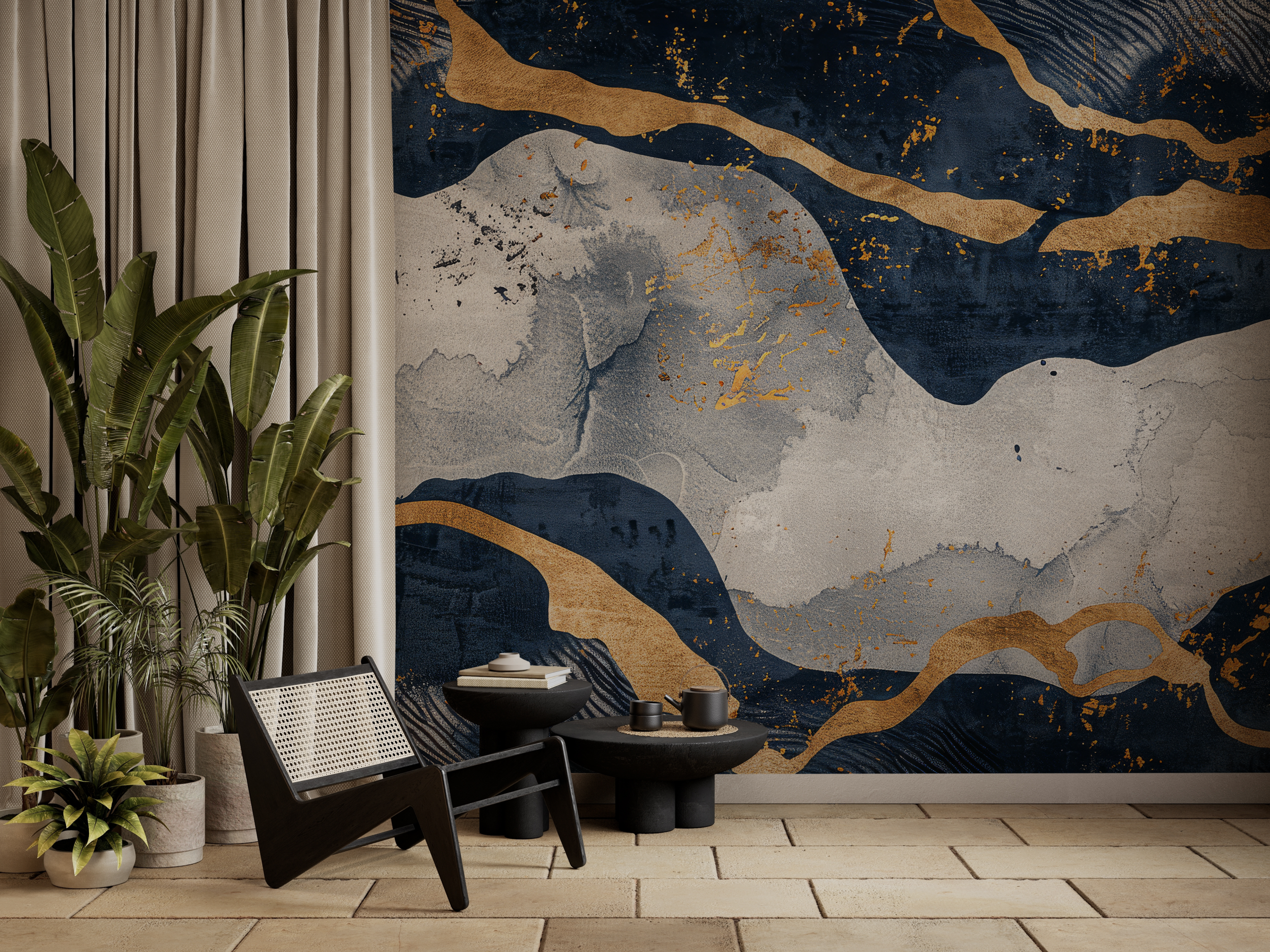 Fototapeten Marineblaue Streifen mit Gold