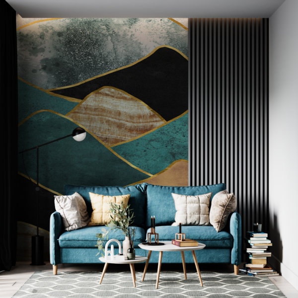 Fototapeten Türkis und Gold Elegante Berge