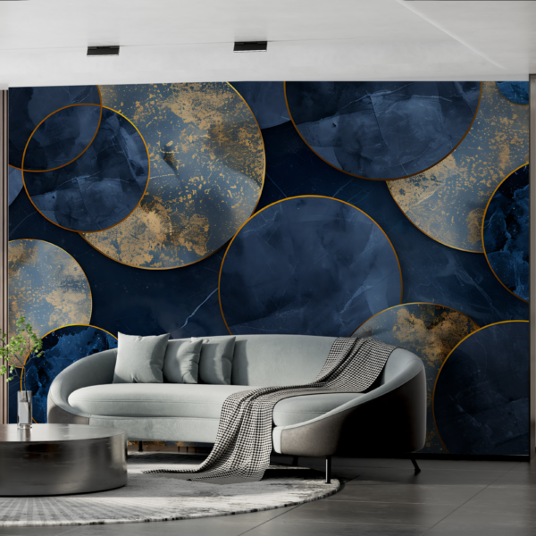 Fototapeten Marineblaue Geometrie mit Gold