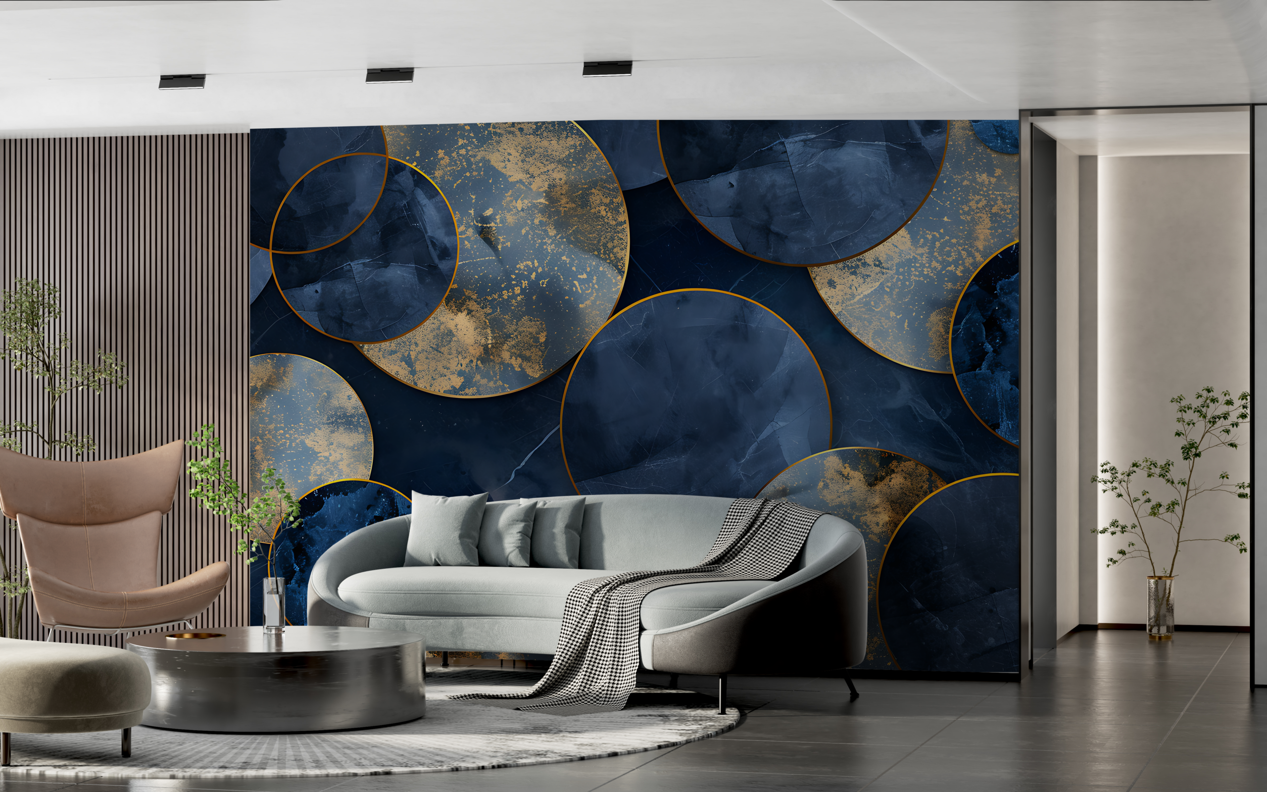 Fototapeten Marineblaue Geometrie mit Gold