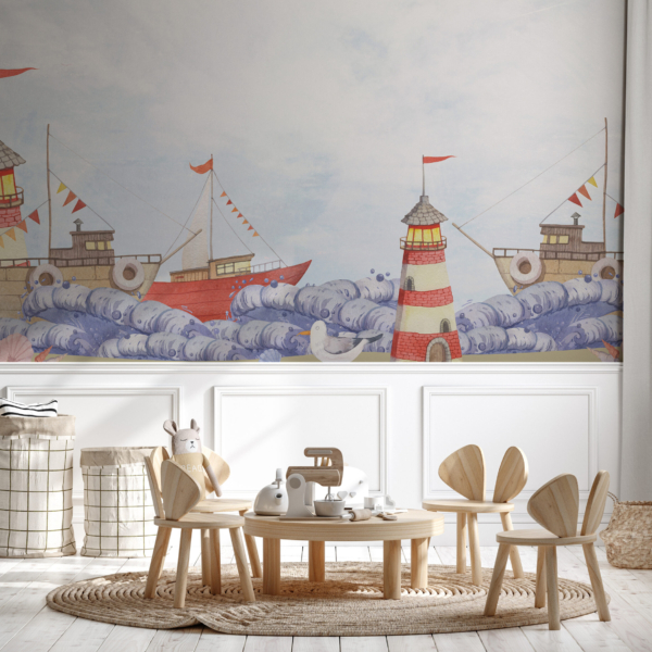 Fototapeten Leuchtturm und Segelboote