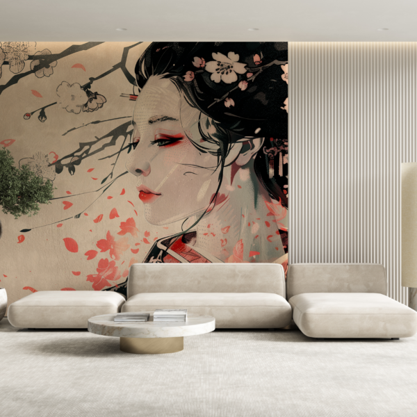 Fototapeten Geisha in Blumen