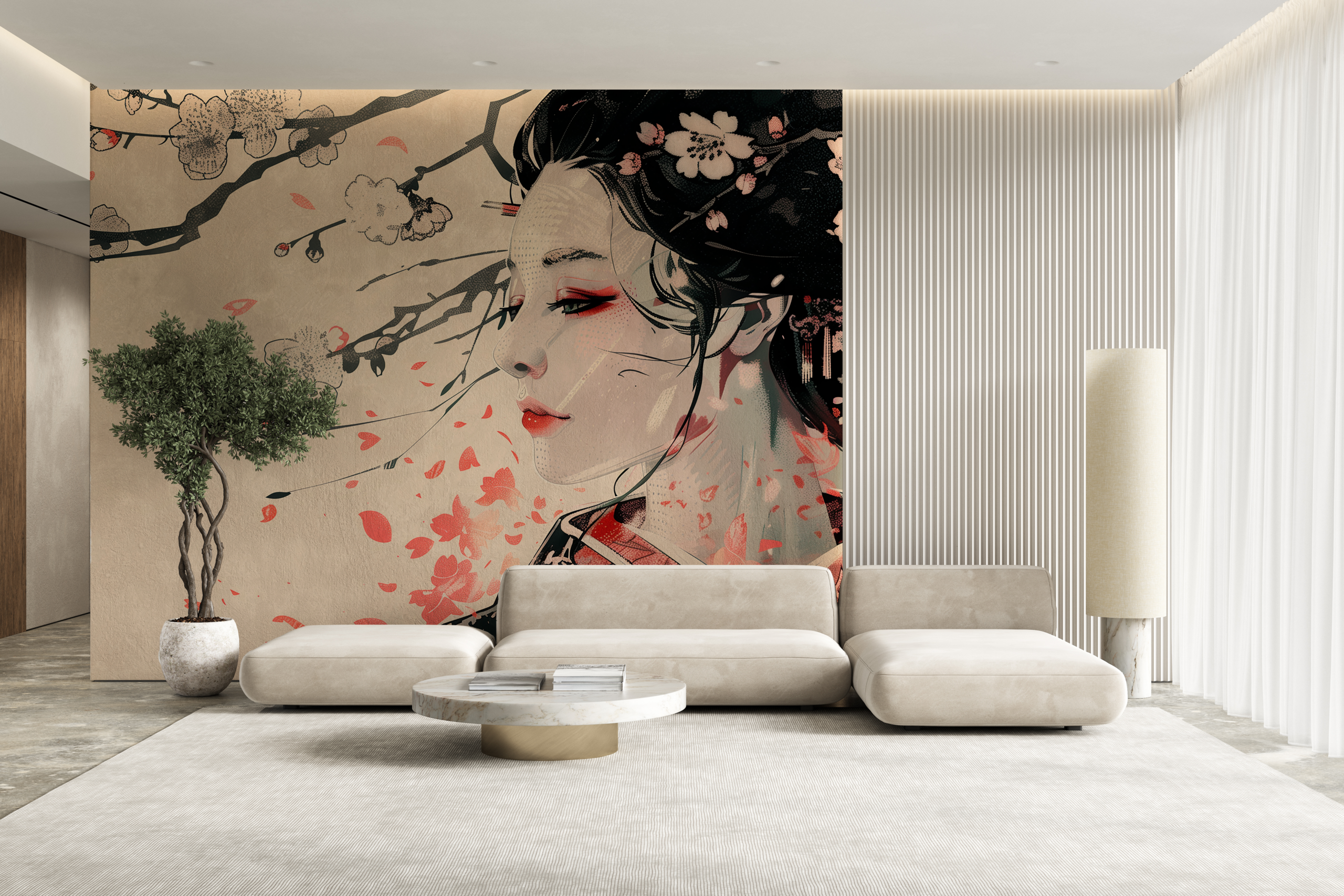 Fototapeten Geisha in Blumen