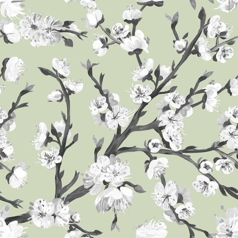 Sakura branches in a Seamless Asian oriental realistic pattern drawn
