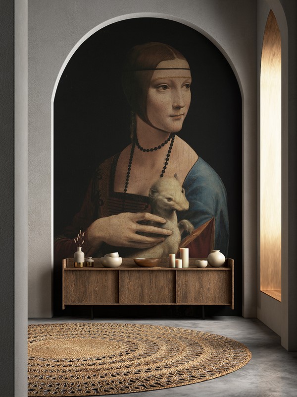Fototapeten Dame mit einem Hermelin