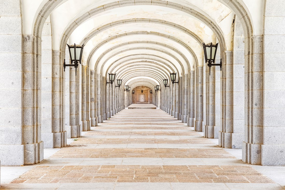 Covered corridor in Valley of the Fallen (Valle de los Caidos), Madrid, Spain.