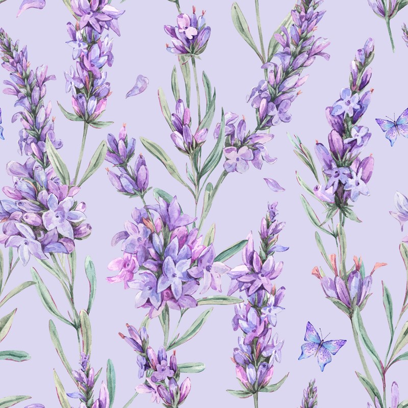 Watercolor,Lavender,Flowers,Natural,Seamless,Pattern,In,Vintage,Style,On