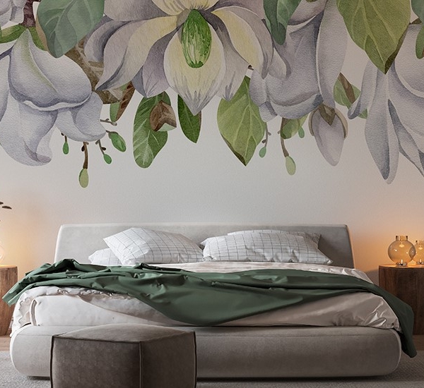 Fototapeten Magnolien auf Weiß
