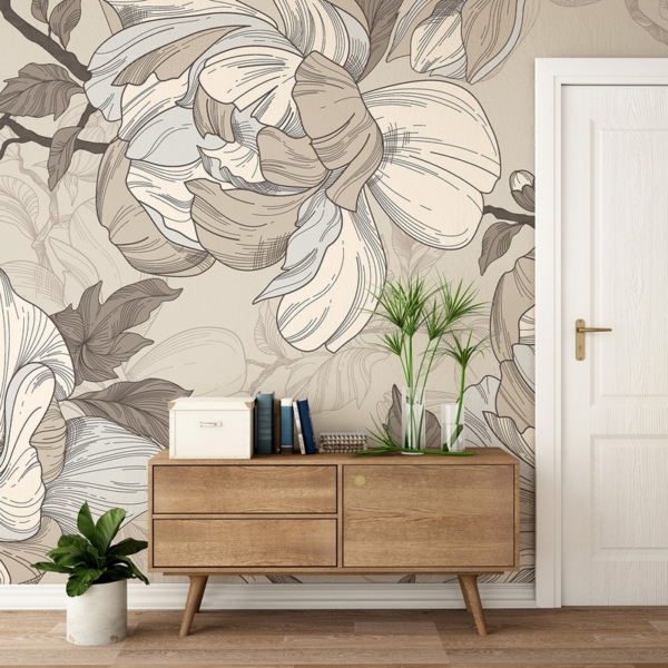Fototapeten Magnolien in Beige