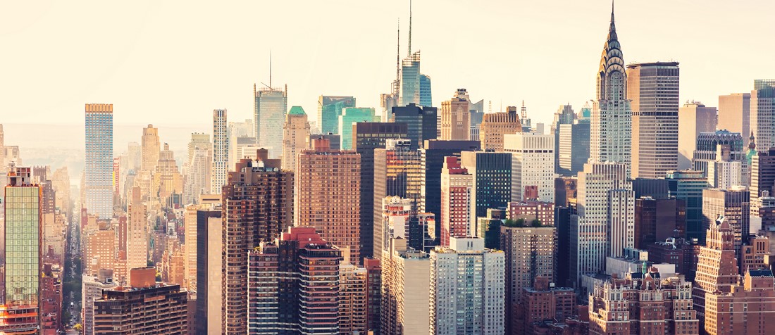 Aerial view of the New York City skyline near Midtown