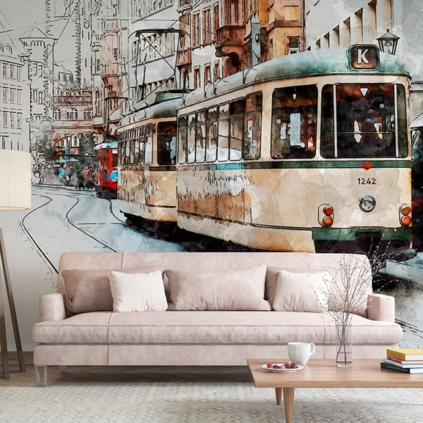 Fototapeten Retro-Straßenbahn