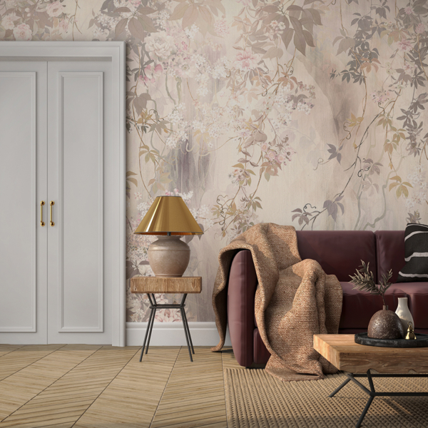 Fototapeten Romantische Blumen an der Wand