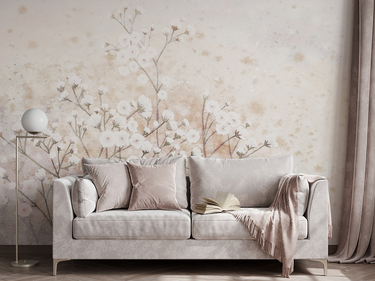 Fototapeten Weiße Blumen in Aquarell