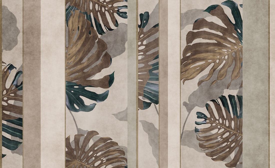 Artistic,Abstract,Design,Featuring,Tropical,Monstera,Leaves,In,Earthy,Brown